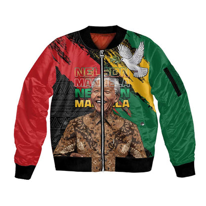 Nelson Mandela Day Sleeve Zip Bomber Jacket Pan African Flag - African Pride
