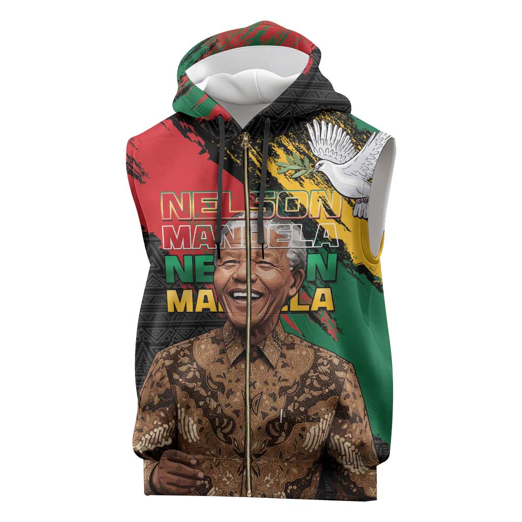 Nelson Mandela Day Sleeveless Zip Hoodie Pan African Flag - African Pride