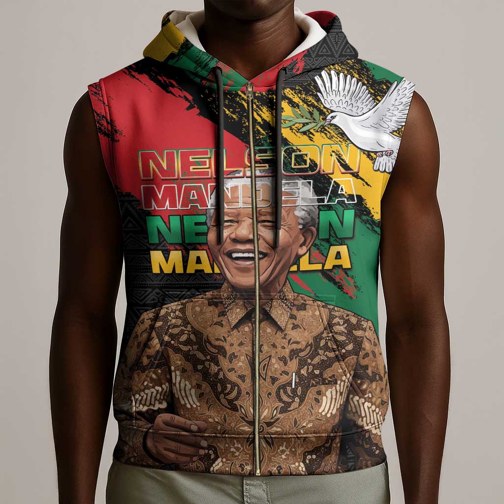 Nelson Mandela Day Sleeveless Zip Hoodie Pan African Flag - African Pride