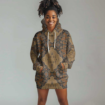 Madiba Nelson Mandela Batik Hoodie Dress Earthy Brown Indonesia Heritage - African Pride