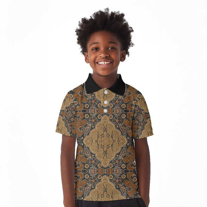 Madiba Nelson Mandela Batik Kid Polo Shirt Earthy Brown Indonesia Heritage - African Pride