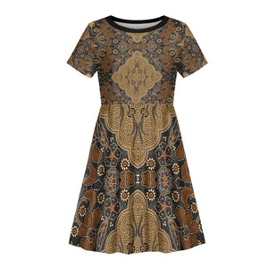 Madiba Nelson Mandela Batik Kid Short Sleeve Dress Earthy Brown Indonesia Heritage - African Pride