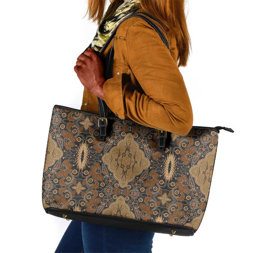 Madiba Nelson Mandela Batik Leather Tote Bag Earthy Brown Indonesia Heritage - African Pride