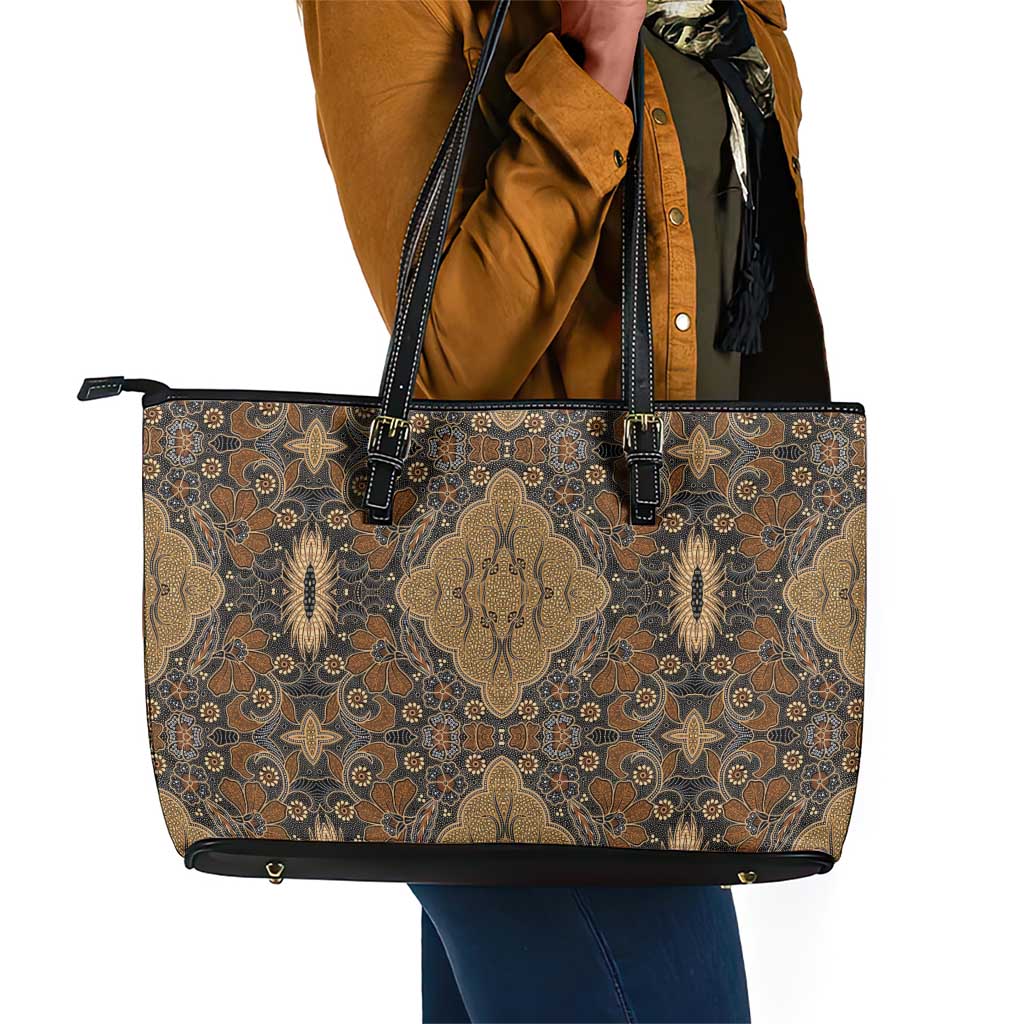 Madiba Nelson Mandela Batik Leather Tote Bag Earthy Brown Indonesia Heritage - African Pride