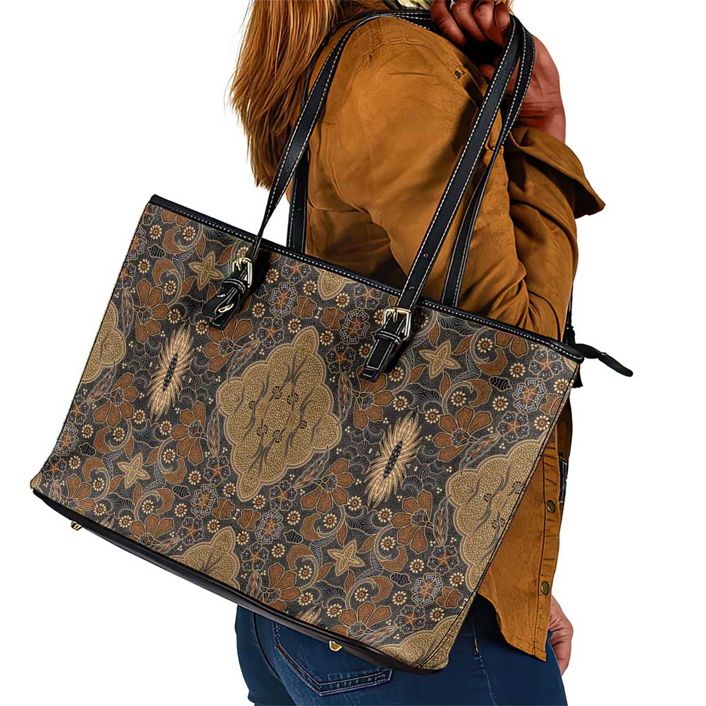 Madiba Nelson Mandela Batik Leather Tote Bag Earthy Brown Indonesia Heritage - African Pride