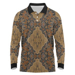 Madiba Nelson Mandela Batik Long Sleeve Polo Shirt Earthy Brown Indonesia Heritage - African Pride