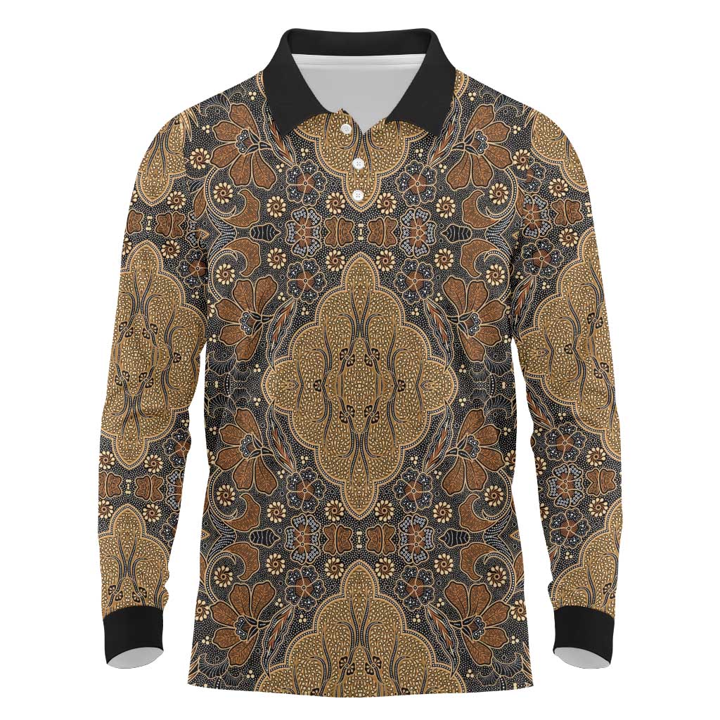 Madiba Nelson Mandela Batik Long Sleeve Polo Shirt Earthy Brown Indonesia Heritage - African Pride