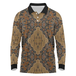 Madiba Nelson Mandela Batik Long Sleeve Polo Shirt Earthy Brown Indonesia Heritage - African Pride