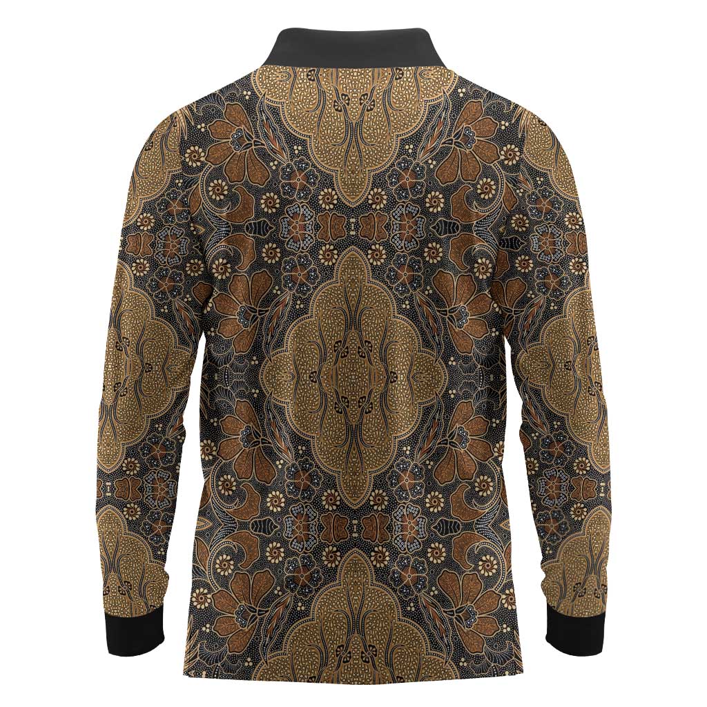 Madiba Nelson Mandela Batik Long Sleeve Polo Shirt Earthy Brown Indonesia Heritage - African Pride