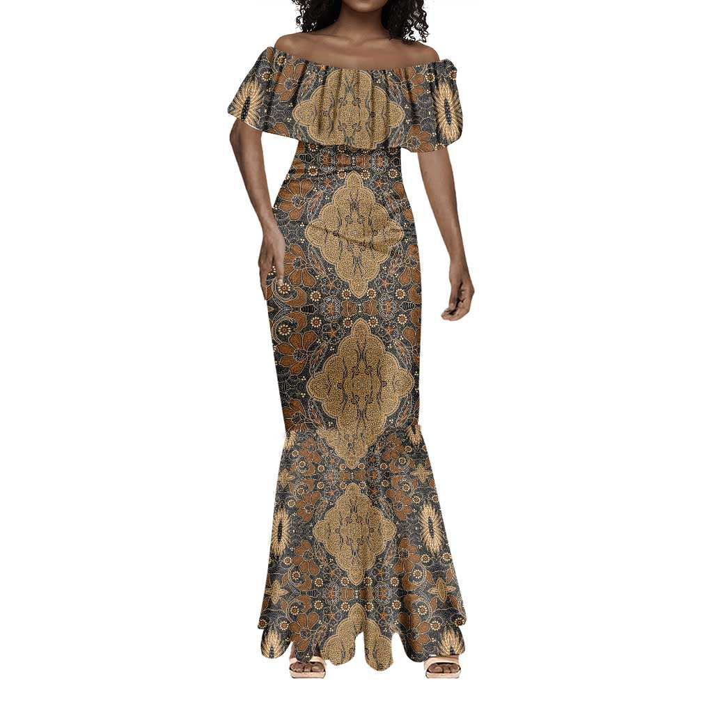Madiba Nelson Mandela Batik Mermaid Dress Earthy Brown Indonesia Heritage - African Pride