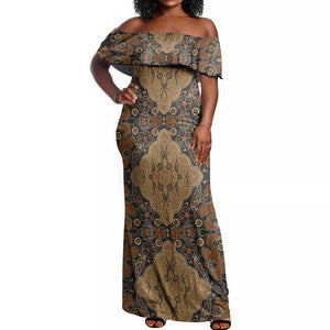 Madiba Nelson Mandela Batik Off Shoulder Maxi Dress Earthy Brown Indonesia Heritage - African Pride