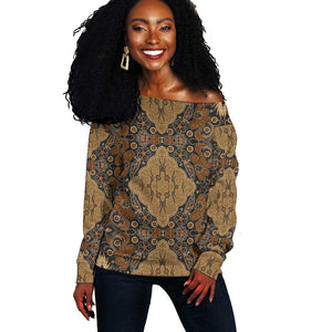Madiba Nelson Mandela Batik Off Shoulder Sweater Earthy Brown Indonesia Heritage - African Pride