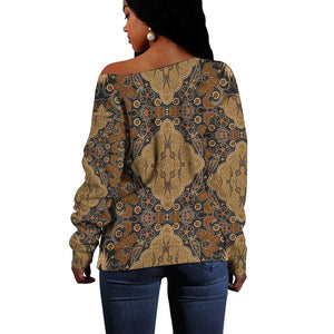 Madiba Nelson Mandela Batik Off Shoulder Sweater Earthy Brown Indonesia Heritage - African Pride