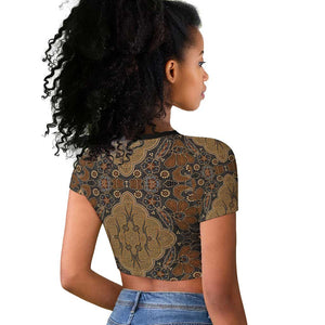 Madiba Nelson Mandela Batik Raglan Cropped T shirt Earthy Brown Indonesia Heritage - African Pride