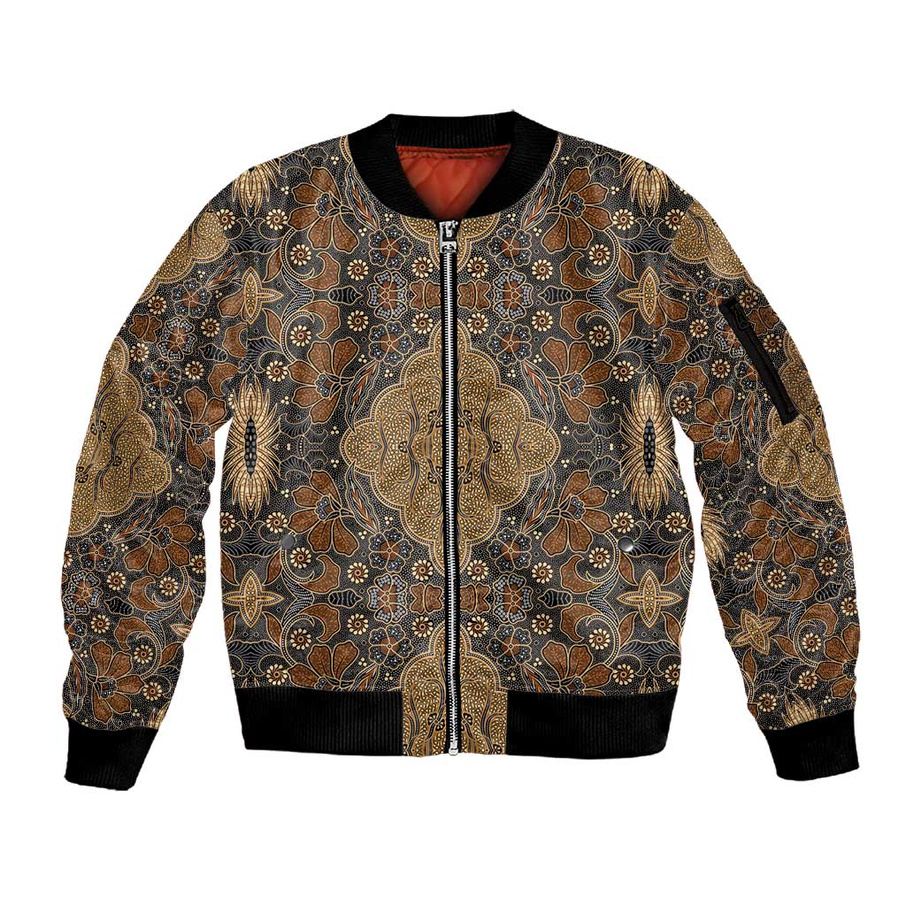 Madiba Nelson Mandela Batik Sleeve Zip Bomber Jacket Earthy Brown Indonesia Heritage - African Pride