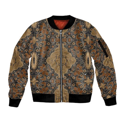 Madiba Nelson Mandela Batik Sleeve Zip Bomber Jacket Earthy Brown Indonesia Heritage - African Pride