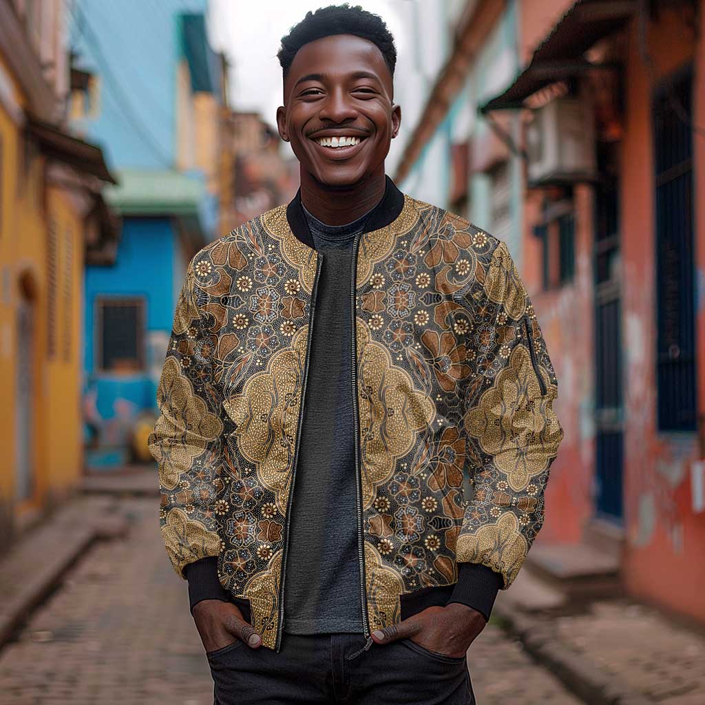 Madiba Nelson Mandela Batik Sleeve Zip Bomber Jacket Earthy Brown Indonesia Heritage - African Pride