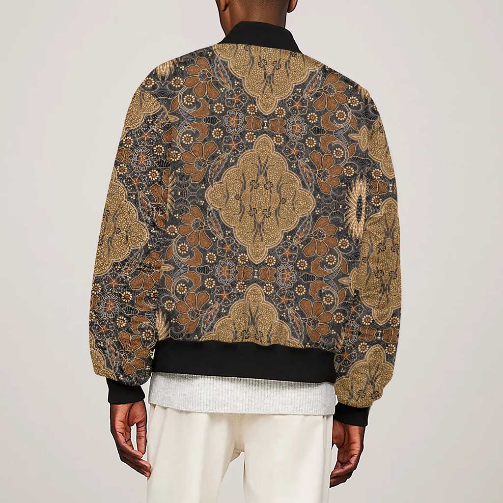 Madiba Nelson Mandela Batik Sleeve Zip Bomber Jacket Earthy Brown Indonesia Heritage - African Pride