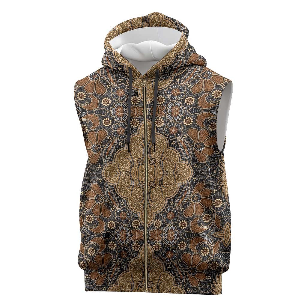 Madiba Nelson Mandela Batik Sleeveless Zip Hoodie Earthy Brown Indonesia Heritage - African Pride