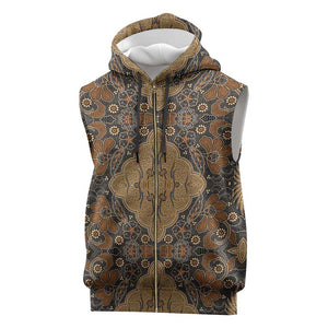 Madiba Nelson Mandela Batik Sleeveless Zip Hoodie Earthy Brown Indonesia Heritage - African Pride