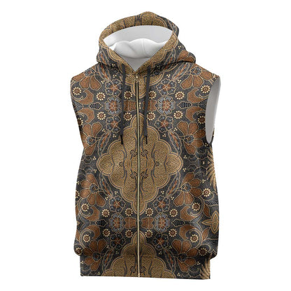 Madiba Nelson Mandela Batik Sleeveless Zip Hoodie Earthy Brown Indonesia Heritage - African Pride