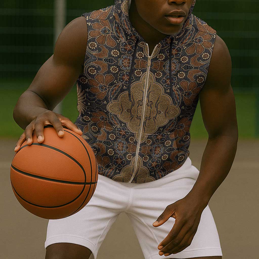 Madiba Nelson Mandela Batik Sleeveless Zip Hoodie Earthy Brown Indonesia Heritage - African Pride