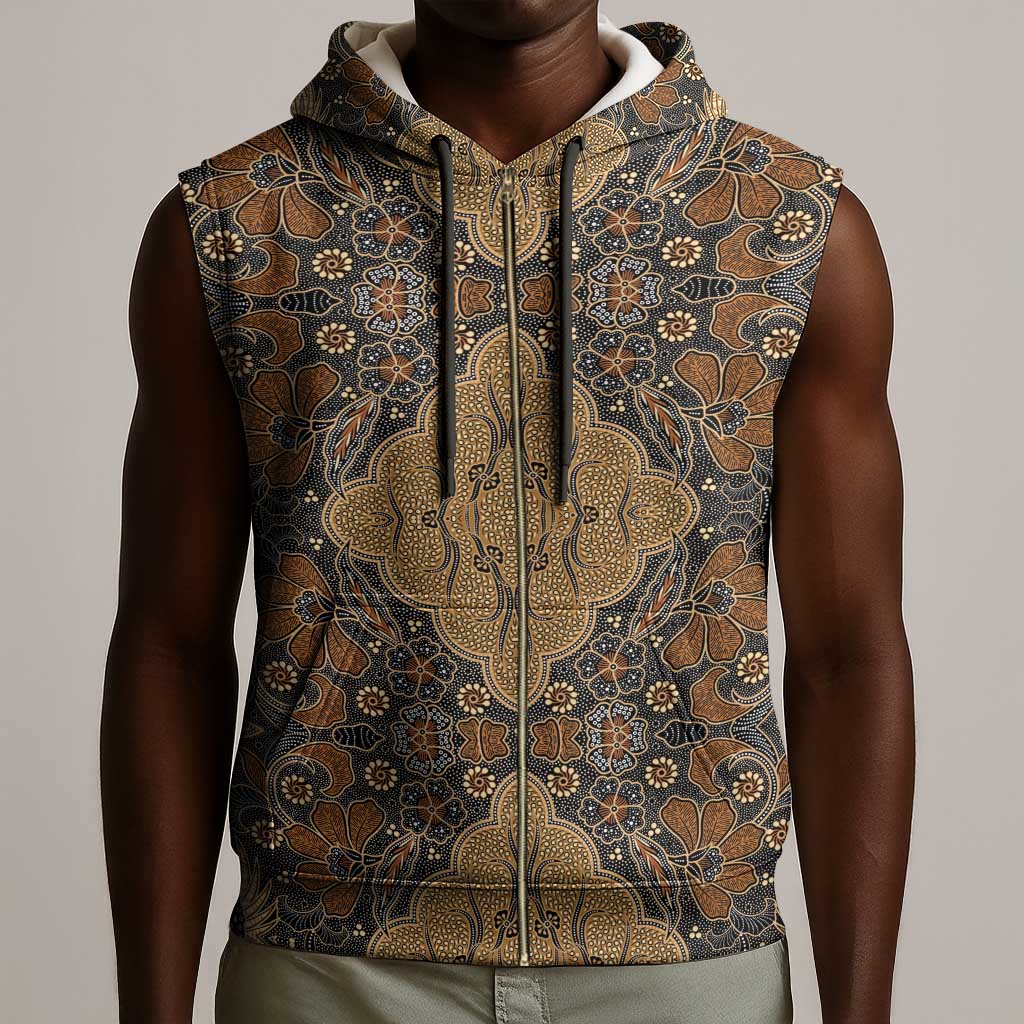 Madiba Nelson Mandela Batik Sleeveless Zip Hoodie Earthy Brown Indonesia Heritage - African Pride