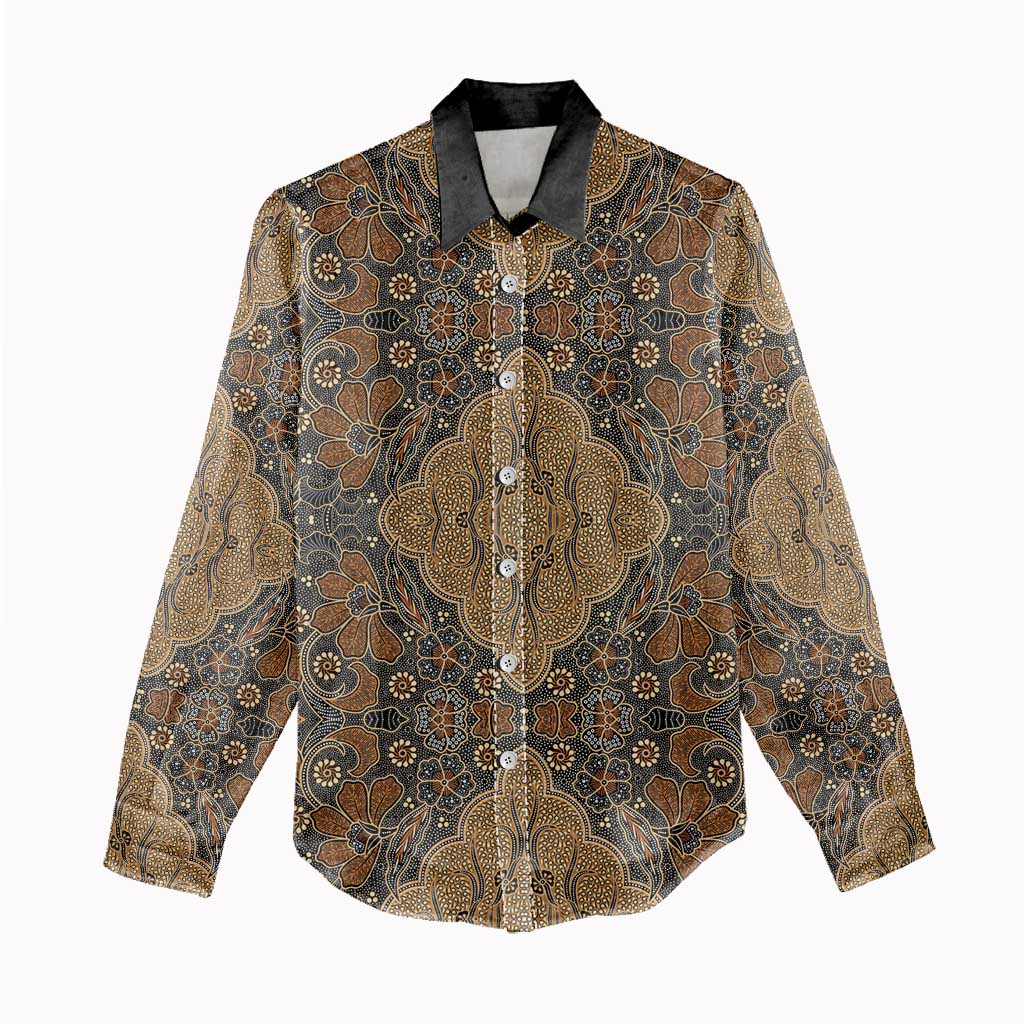 Madiba Nelson Mandela Batik Women Casual Shirt Earthy Brown Indonesia Heritage - African Pride