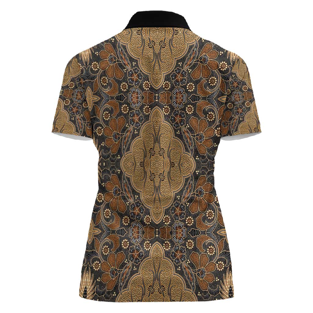 Madiba Nelson Mandela Batik Women Polo Shirt Earthy Brown Indonesia Heritage - African Pride