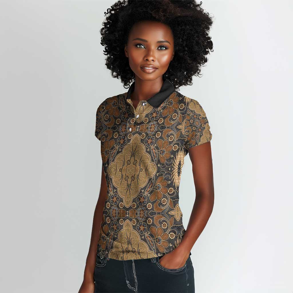 Madiba Nelson Mandela Batik Women Polo Shirt Earthy Brown Indonesia Heritage - African Pride