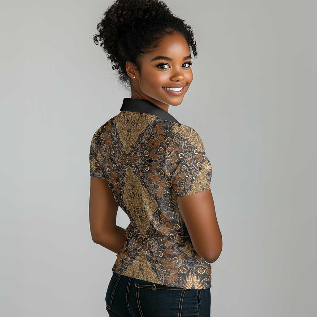 Madiba Nelson Mandela Batik Women Polo Shirt Earthy Brown Indonesia Heritage - African Pride