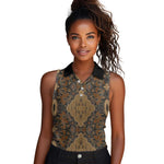 Madiba Nelson Mandela Batik Women Sleeveless Polo Shirt Earthy Brown Indonesia Heritage - African Pride