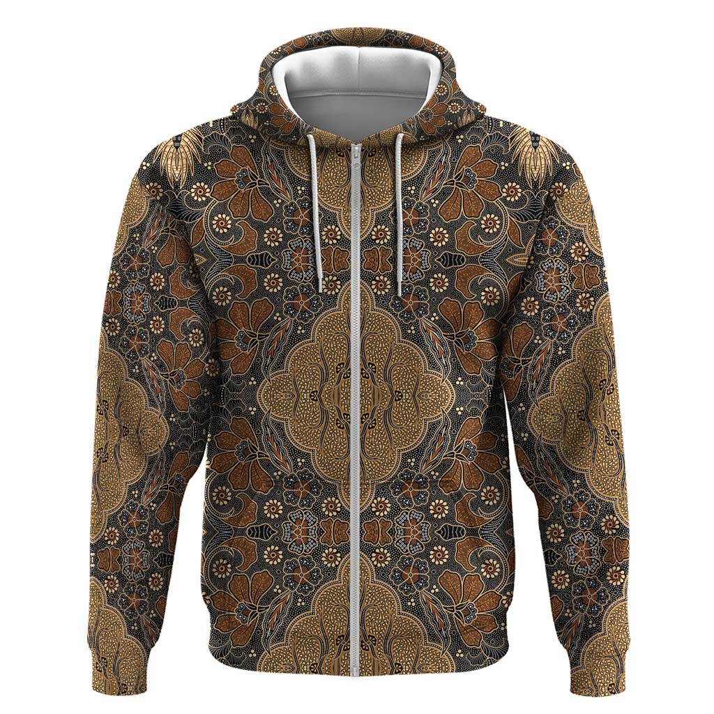 Madiba Nelson Mandela Batik Zip Hoodie Earthy Brown Indonesia Heritage - African Pride