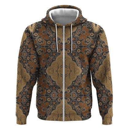 Madiba Nelson Mandela Batik Zip Hoodie Earthy Brown Indonesia Heritage - African Pride