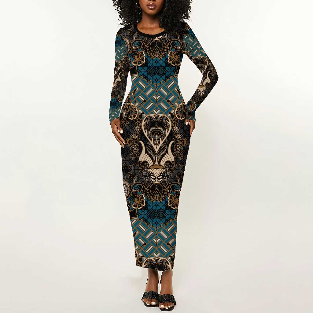 Madiba Nelson Mandela Batik Long Sleeve Bodycon Dress Black Indonesia Heritage - African Pride