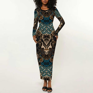 Madiba Nelson Mandela Batik Long Sleeve Bodycon Dress Black Indonesia Heritage - African Pride