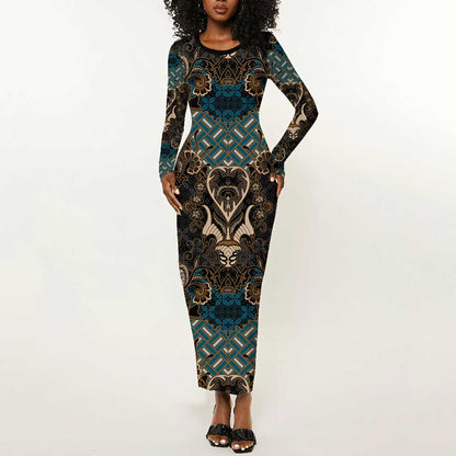Madiba Nelson Mandela Batik Long Sleeve Bodycon Dress Black Indonesia Heritage - African Pride