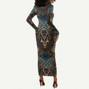 Madiba Nelson Mandela Batik Long Sleeve Bodycon Dress Black Indonesia Heritage - African Pride