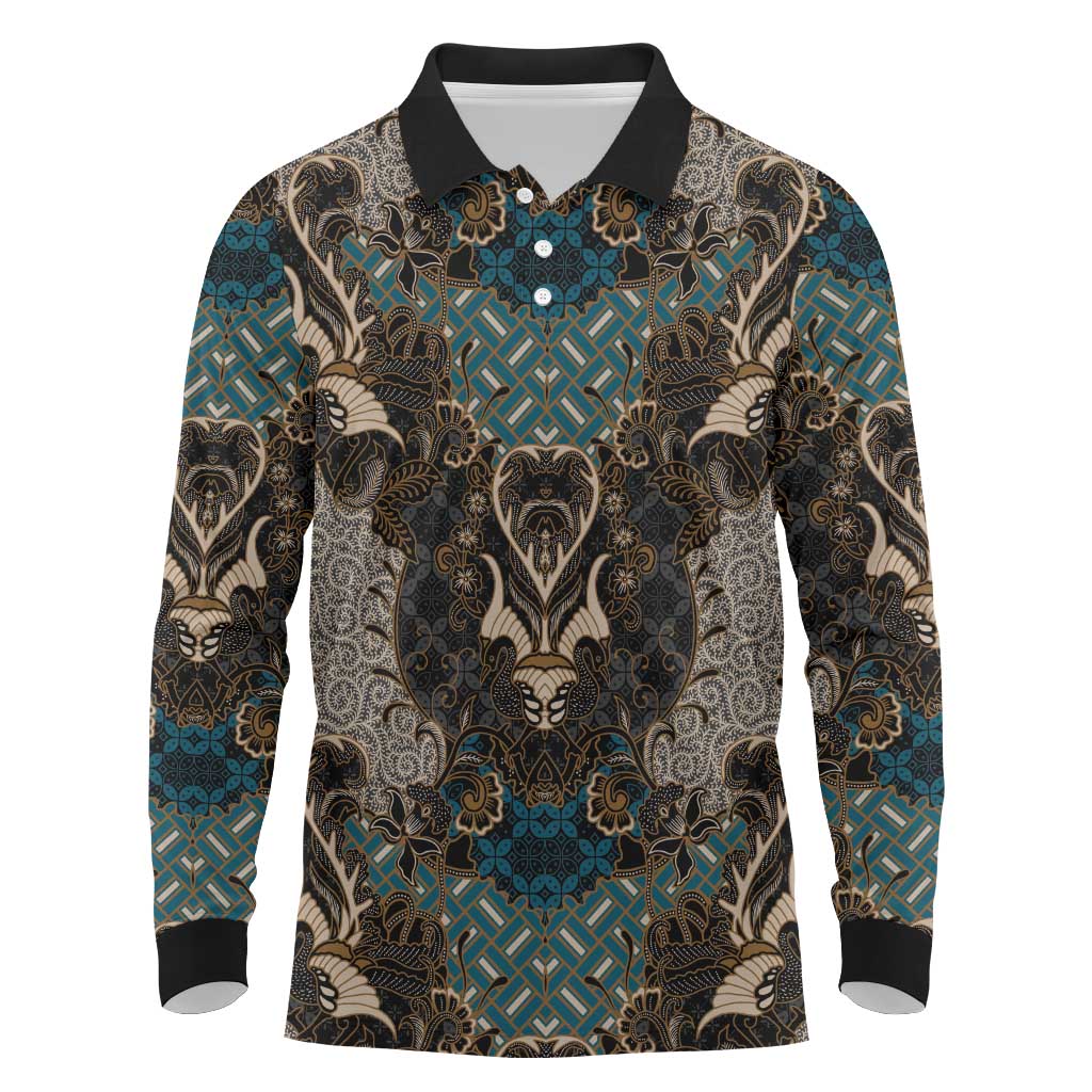 Madiba Nelson Mandela Batik Long Sleeve Polo Shirt Black Indonesia Heritage - African Pride
