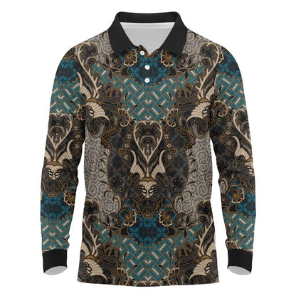 Madiba Nelson Mandela Batik Long Sleeve Polo Shirt Black Indonesia Heritage - African Pride