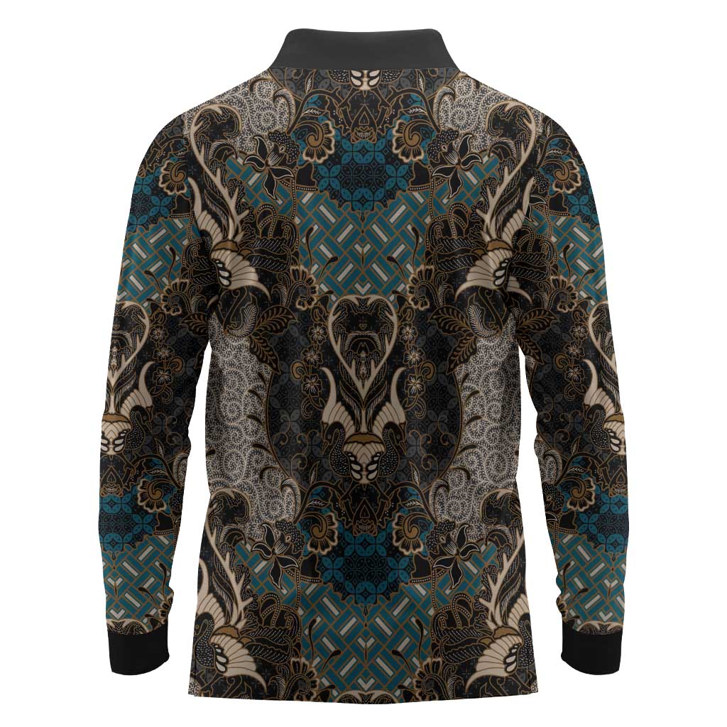 Madiba Nelson Mandela Batik Long Sleeve Polo Shirt Black Indonesia Heritage - African Pride