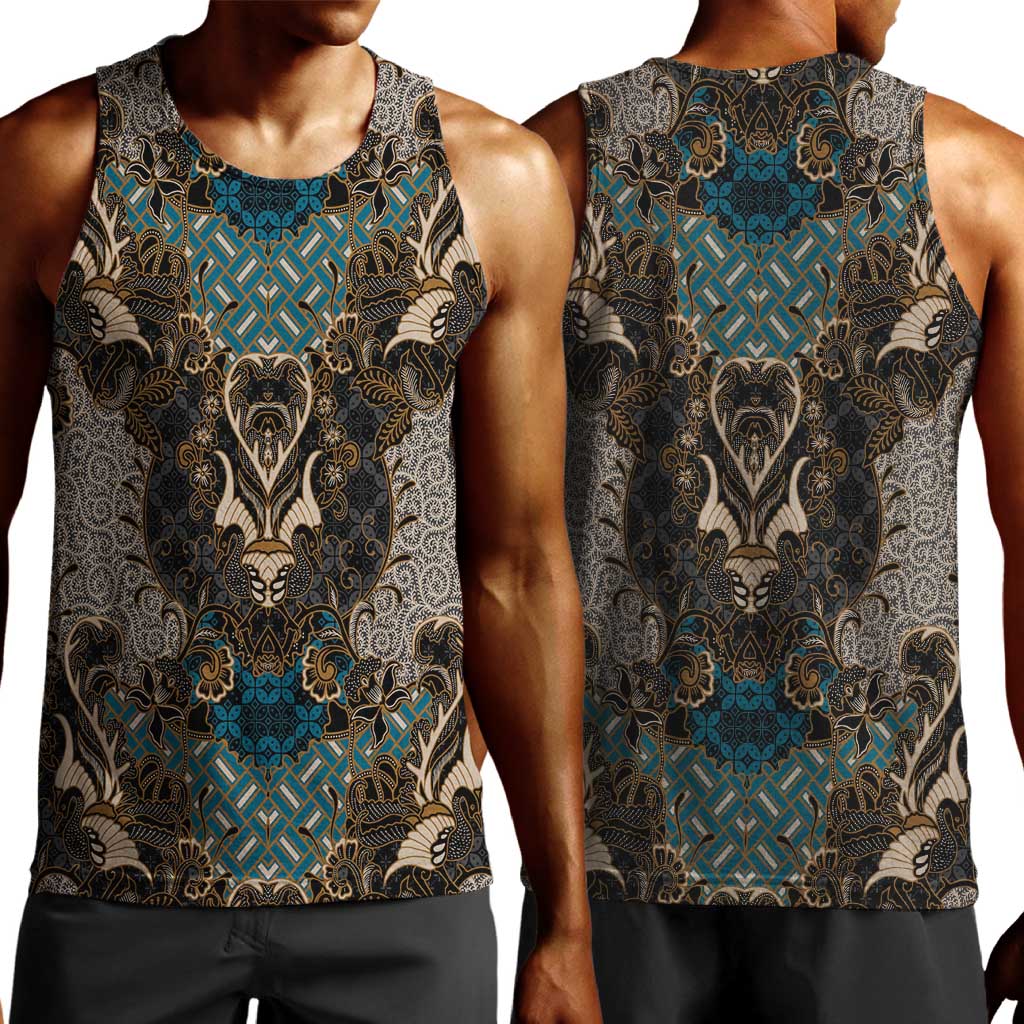 Madiba Nelson Mandela Batik Men Tank Top Black Indonesia Heritage - African Pride