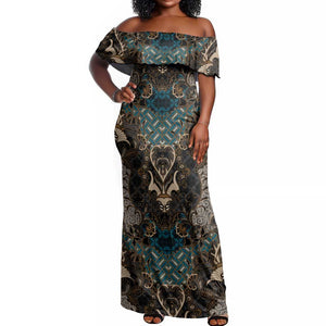Madiba Nelson Mandela Batik Off Shoulder Maxi Dress Black Indonesia Heritage - African Pride
