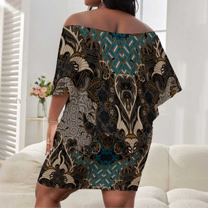 Madiba Nelson Mandela Batik Off Shoulder Short Dress Black Indonesia Heritage - African Pride