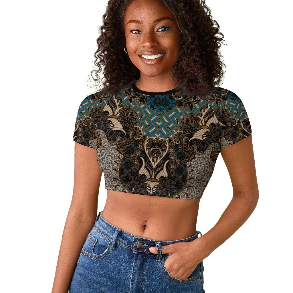 Madiba Nelson Mandela Batik Raglan Cropped T shirt Black Indonesia Heritage - African Pride