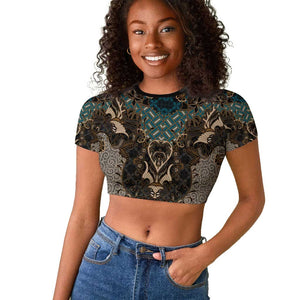 Madiba Nelson Mandela Batik Raglan Cropped T shirt Black Indonesia Heritage - African Pride