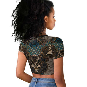 Madiba Nelson Mandela Batik Raglan Cropped T shirt Black Indonesia Heritage - African Pride