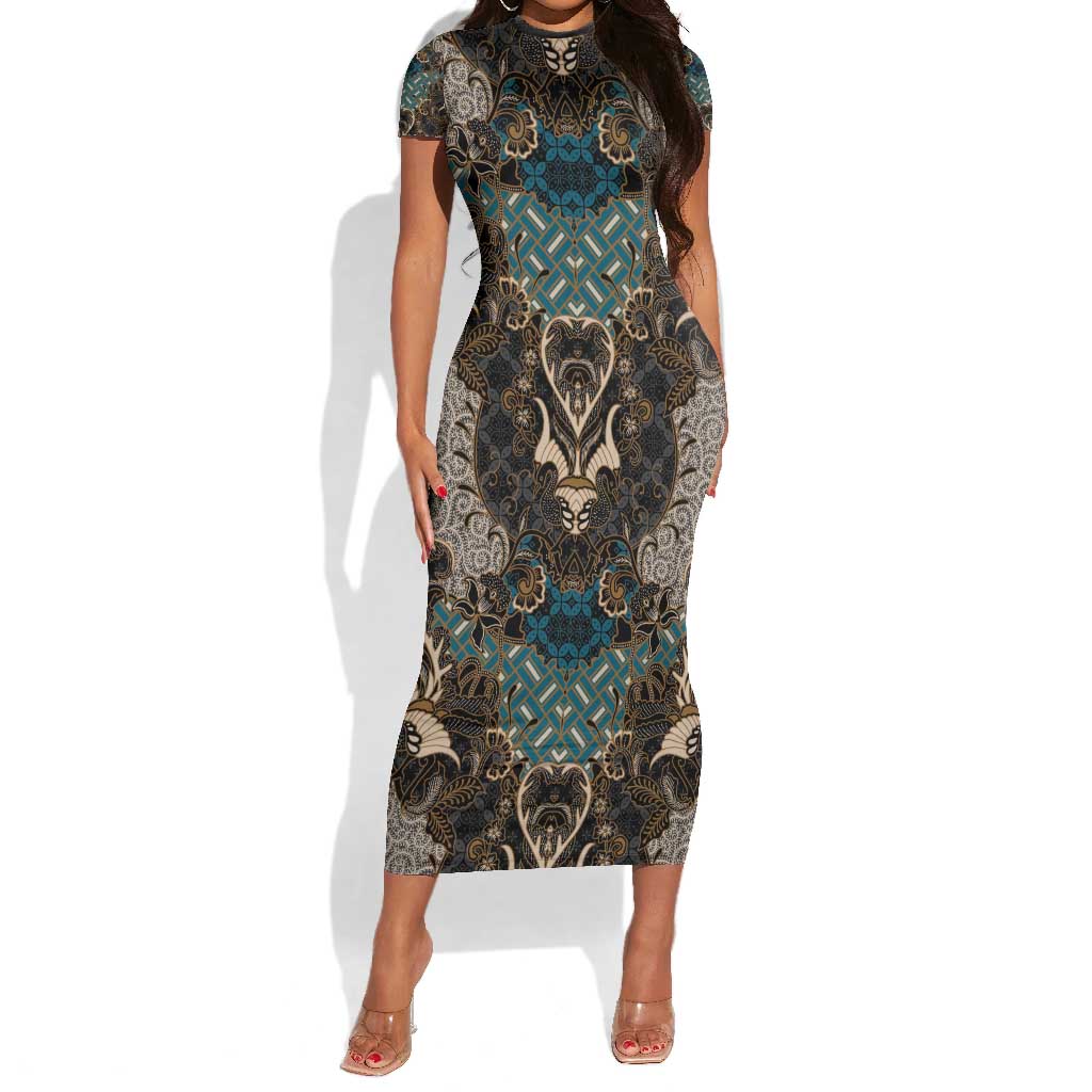 Madiba Nelson Mandela Batik Short Sleeve Bodycon Dress Black Indonesia Heritage - African Pride
