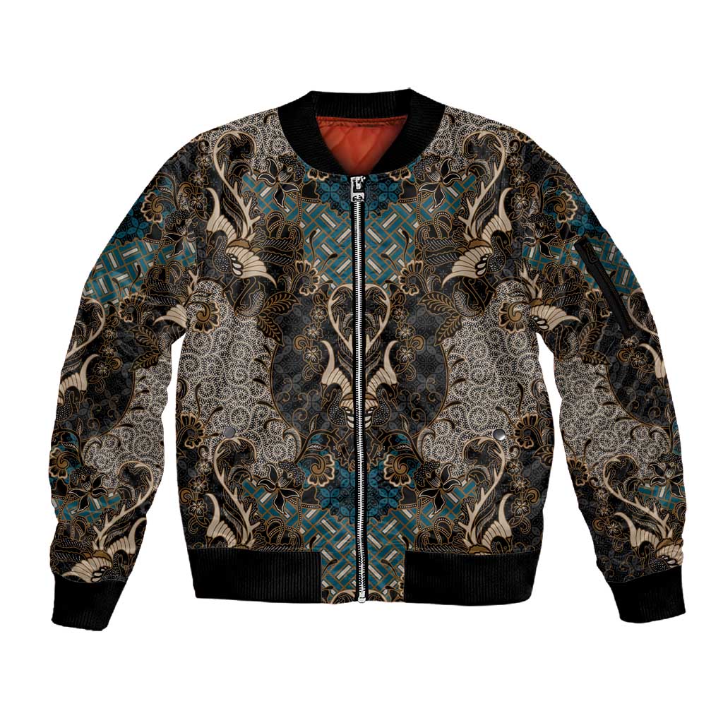 Madiba Nelson Mandela Batik Sleeve Zip Bomber Jacket Black Indonesia Heritage - African Pride
