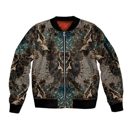 Madiba Nelson Mandela Batik Sleeve Zip Bomber Jacket Black Indonesia Heritage - African Pride